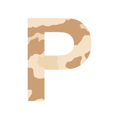 İngilizce alfabe harfi P, haki biçimi beyaz arkaplanda izole edilmiş - Vektör illüstrasyonu