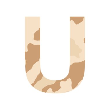 İngilizce alfabe harfi U, haki rengi beyaz arkaplan üzerinde izole edilmiş - Vektör illüstrasyonu