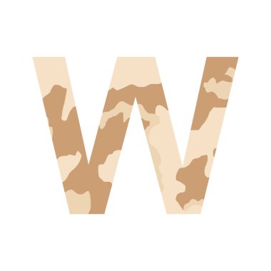 İngilizce alfabe harfi W, haki biçimi beyaz arkaplanda izole edilmiş - Vektör illüstrasyonu