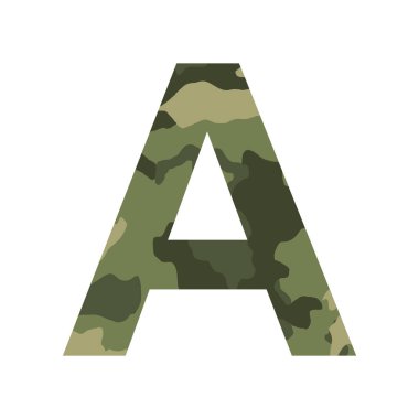 İngilizce alfabe harfi A, haki biçimi beyaz arkaplanda izole edilmiş - Vektör illüstrasyonu