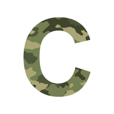 İngilizce alfabe harfi C, haki biçimi beyaz arkaplanda izole edilmiş - Vektör illüstrasyonu