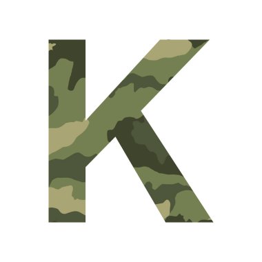 İngilizce alfabe harfi K, haki biçimi beyaz arkaplanda izole edilmiş - Vektör illüstrasyonu