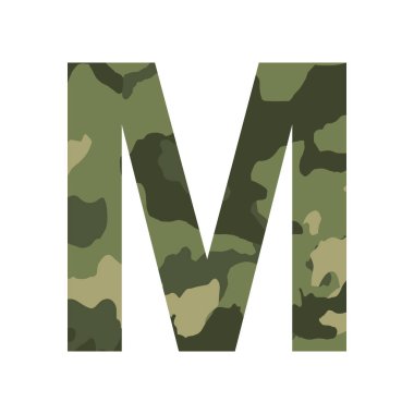 İngilizce alfabe harfi M, haki rengi beyaz arkaplan üzerinde izole edilmiş - Vektör illüstrasyonu