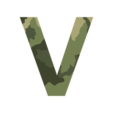 İngilizce alfabe harfi V, haki rengi beyaz arkaplanda izole edilmiş - Vektör illüstrasyonu