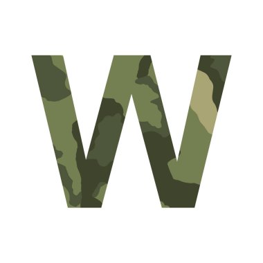 İngilizce alfabe harfi W, haki biçimi beyaz arkaplanda izole edilmiş - Vektör illüstrasyonu