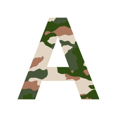 İngilizce alfabe harfi A, haki biçimi beyaz arkaplanda izole edilmiş - Vektör illüstrasyonu