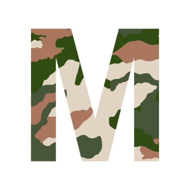 İngilizce alfabe harfi M, haki rengi beyaz arkaplan üzerinde izole edilmiş - Vektör illüstrasyonu