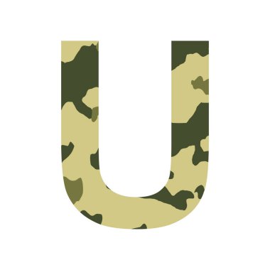 İngilizce alfabe harfi U, haki rengi beyaz arkaplan üzerinde izole edilmiş - Vektör illüstrasyonu