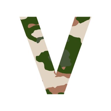 İngilizce alfabe harfi V, haki rengi beyaz arkaplanda izole edilmiş - Vektör illüstrasyonu