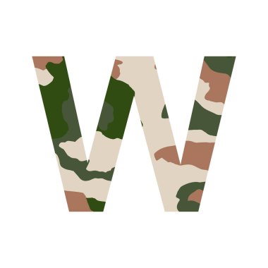 İngilizce alfabe harfi W, haki biçimi beyaz arkaplanda izole edilmiş - Vektör illüstrasyonu