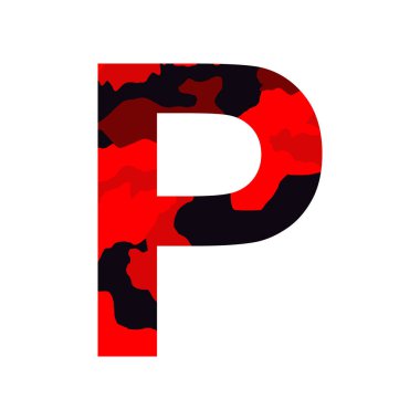 İngilizce alfabe harfi P, haki biçimi beyaz arkaplanda izole edilmiş - Vektör illüstrasyonu