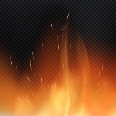 Koyu arkaplanda gerçekçi kırmızı-sarı yangın - Vektör illüstrasyonuName