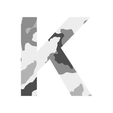 İngilizce alfabe harfi K, haki biçimi beyaz arkaplanda izole edilmiş - Vektör illüstrasyonu