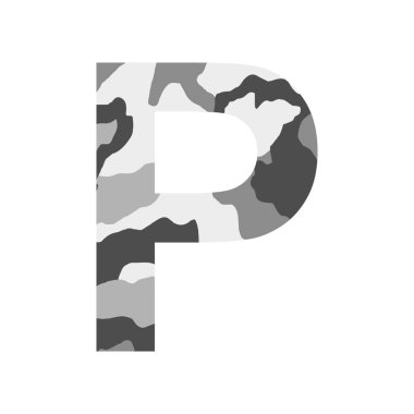 İngilizce alfabe harfi P, haki biçimi beyaz arkaplanda izole edilmiş - Vektör illüstrasyonu