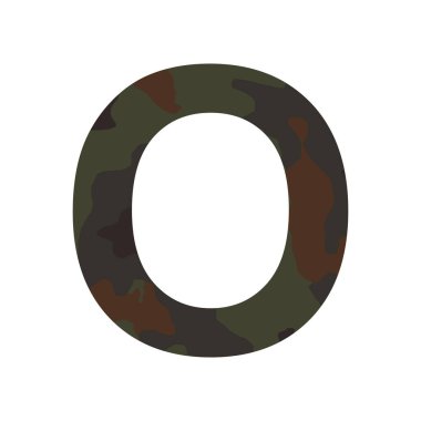 İngilizce alfabe harfi O, haki biçimi beyaz arkaplan üzerinde izole - Vektör illüstrasyonu