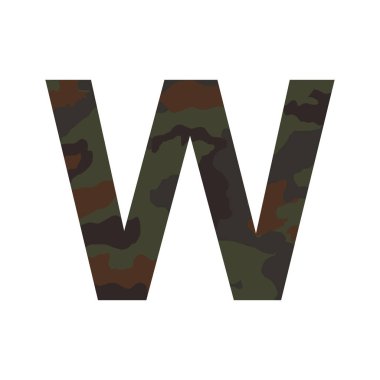 İngilizce alfabe harfi W, haki biçimi beyaz arkaplanda izole edilmiş - Vektör illüstrasyonu