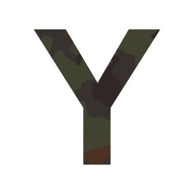 İngilizce alfabe harfi Y, haki biçimi beyaz arkaplanda izole edilmiş - Vektör illüstrasyonu