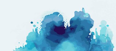 Beyaz zemin üzerinde gerçekçi mavi suluboya panoramik doku - Vektör illüstrasyonu