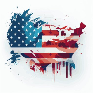 Amerika haritası şeklinde ABD 'nin gerçekçi soyut bayrağı, ülkenin bağımsızlık günü, ulusal gelenekler - Vektör illüstrasyon
