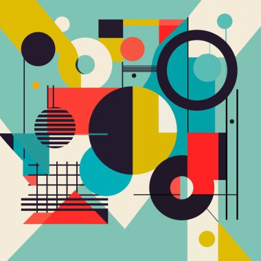 Farklı renk ve boyutlarda eğri ve düz şekilli soyut geometri - Vektör illüstrasyonu