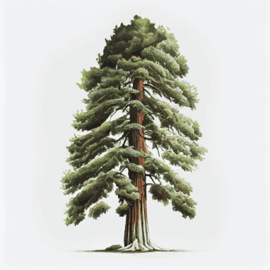 Beyaz arka planda dünyanın en gerçekçi yeşil en uzun ağaç sekoya - Vektör illüstrasyonu