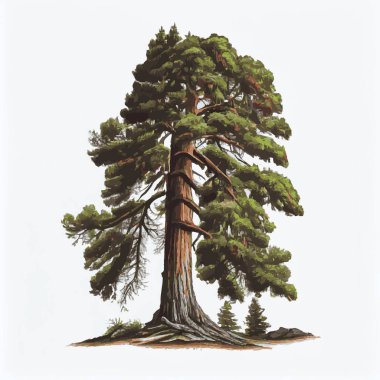 Beyaz arka planda dünyanın en gerçekçi yeşil en uzun ağaç sekoya - Vektör illüstrasyonu