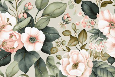 Soyut çiçek sanat arka plan şablonu. Botanik suluboya el çizimi çiçek fırça çizgisi sanat tasarımı - Vektör illüstrasyonu