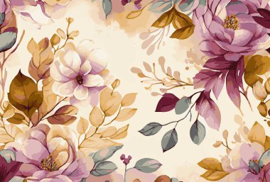 Soyut çiçek sanat arka plan şablonu. Botanik suluboya el çizimi çiçek fırça çizgisi sanat tasarımı - Vektör illüstrasyonu