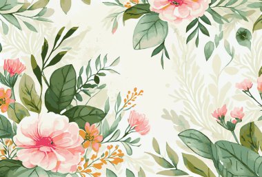 Soyut çiçek sanat arka plan şablonu. Botanik suluboya el çizimi çiçek fırça çizgisi sanat tasarımı - Vektör illüstrasyonu