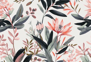 Soyut çiçek sanat arka plan şablonu. Botanik suluboya el çizimi çiçek fırça çizgisi sanat tasarımı - Vektör illüstrasyonu