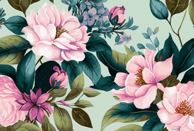 Soyut çiçek sanat arka plan şablonu. Botanik suluboya el çizimi çiçek fırça çizgisi sanat tasarımı - Vektör illüstrasyonu