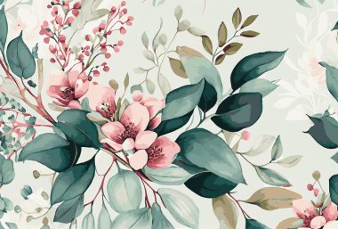 Soyut çiçek sanat arka plan şablonu. Botanik suluboya el çizimi çiçek fırça çizgisi sanat tasarımı - Vektör illüstrasyonu