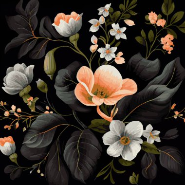 Organik koyu renk çiçek desenli arkaplan - Vektör illüstrasyonu