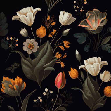 Organik koyu renk çiçek desenli arkaplan - Vektör illüstrasyonu