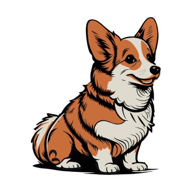 Gerçekçi köpek cins Corgi, beyaz arka planda - Vektör illüstrasyon
