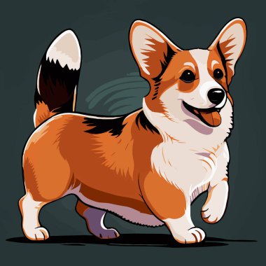 Gerçekçi köpek cins Corgi, karanlık bir arka planda - Vektör illüstrasyon