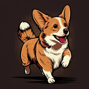Gerçekçi köpek cins Corgi, karanlık bir arka planda - Vektör illüstrasyon