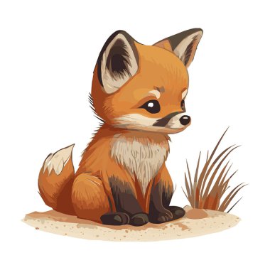 Beyaz arkaplanda izole edilmiş gerçekçi çizgi film tilkisi - Vektör illüstrasyonu