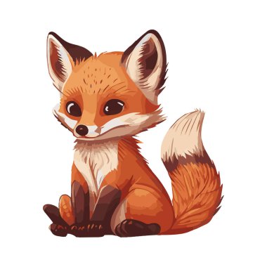 Beyaz arkaplanda izole edilmiş gerçekçi çizgi film tilkisi - Vektör illüstrasyonu