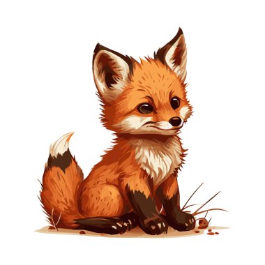 Beyaz arkaplanda izole edilmiş gerçekçi çizgi film tilkisi - Vektör illüstrasyonu