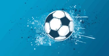 Mavi suluboya panoramik zemin üzerinde soyut futbol topu, mozaik tarzı - Vektör illüstrasyonu