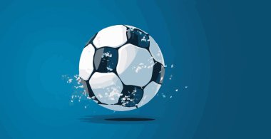 Mavi suluboya panoramik zemin üzerinde soyut futbol topu, mozaik tarzı - Vektör illüstrasyonu