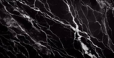 Siyah mermer desen tasarımı, koyu mermer yüzey, eğri altın çizgiler, soyut panoramik arkaplan tasarımı - Vektör illüstrasyonu