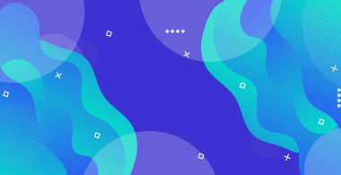 Renkli geometrik panoramik arka plan. Mavi gradyan şekillerin modaya uygun bileşimi. Poster ve kartlar için serin tazelik arkaplan tasarımı - Vektör illüstrasyonu