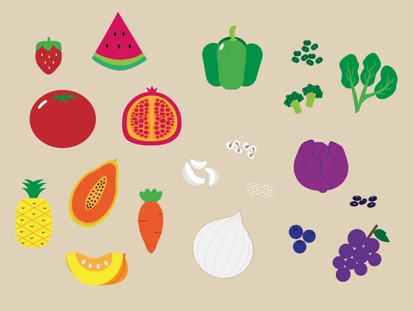 5 çeşit meyve ve sebze. 