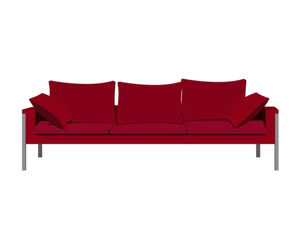 アニメーション イラスト シーン 漫画などで使用する枕付きの赤いソファ — ストックベクタ