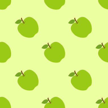 Parlak arkaplanı olan yeşil elma desenli vektör dosyası. Duvar kağıdı, ev dekorasyonu, sanat, baskı, ambalaj tasarımı, moda vs. için kullanılabilir..
