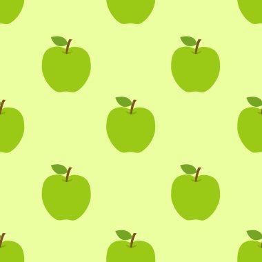 Parlak arkaplanı olan yeşil elma desenli vektör dosyası. Duvar kağıdı, ev dekorasyonu, sanat, baskı, ambalaj tasarımı, moda vs. için kullanılabilir..