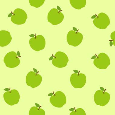 Parlak arkaplanı olan yeşil elma desenli vektör dosyası. Duvar kağıdı, ev dekorasyonu, sanat, baskı, ambalaj tasarımı, moda vs. için kullanılabilir..