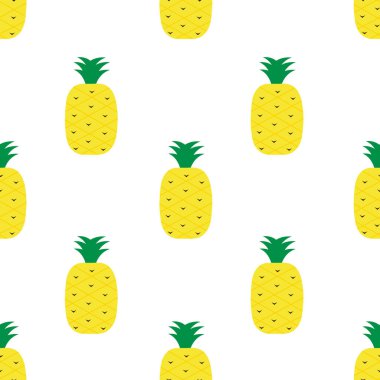 İzole edilmiş beyaz arkaplandaki ananaslı kusursuz model vektör dosyası. Duvar kağıdı, ev dekorasyonu, sanat, baskı, ambalaj tasarımı, moda vs. için kullanılabilir..